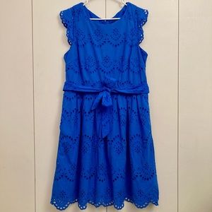 Chris McLaughlin Cobalt Blue Cap Sleeve Eyelet Dress with Pockets